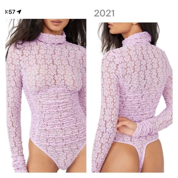 Free People Day N Night Lace Bodysuit in Lilac - Picture 1 of 8